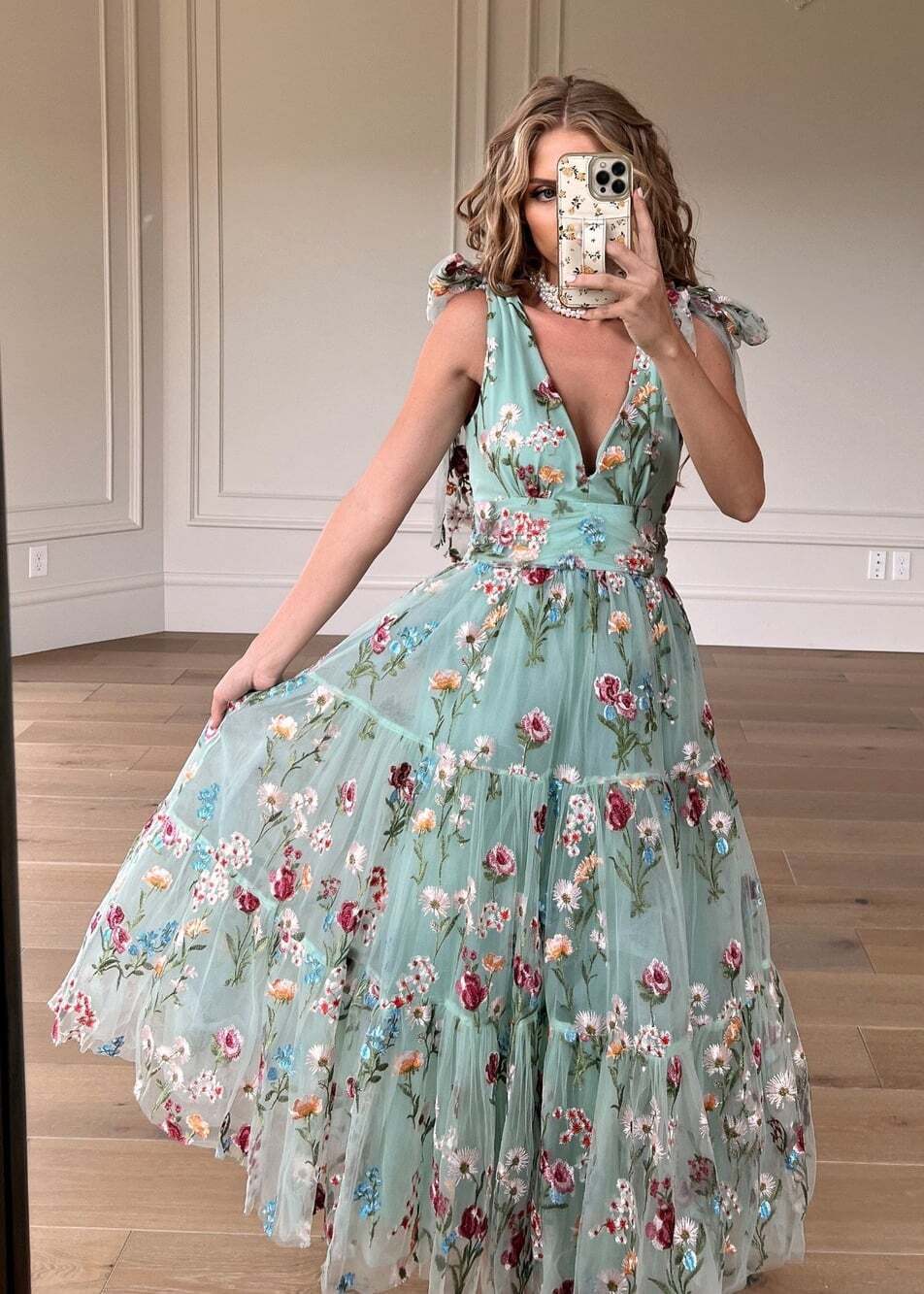 JESSAKAE Margaret Midi Dress Size S Green Coquette Romantic Garden Party Wedding
